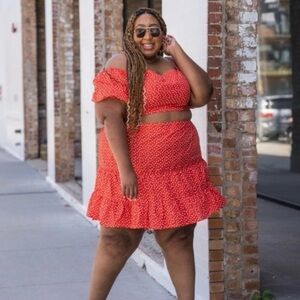 NWT ELOQUII Red Polka Dot Mini Skirt Tiered Ruffle Elastic Waist Sz 24 Disney